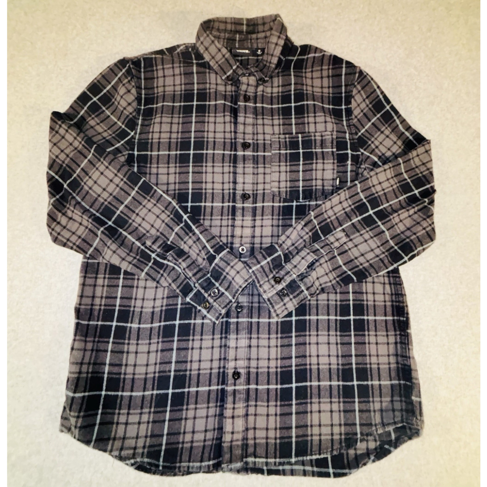 Vans Off The Wall Plaid Flannel Shirt‎ Mens Medium Brown Black Button Up